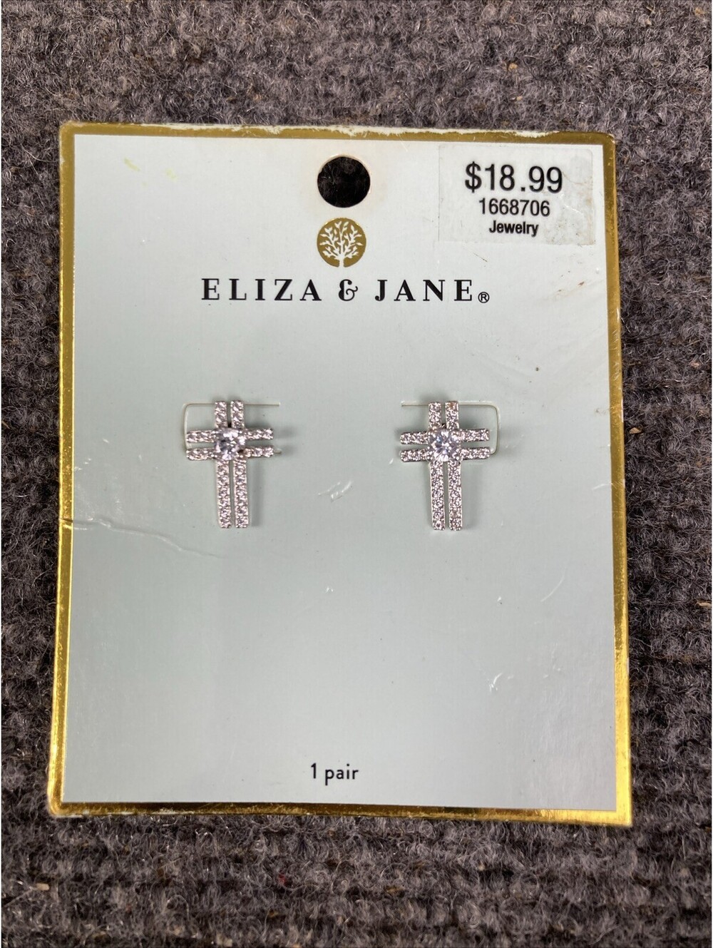 Eliza & Jane Cubic Zirconia Cross Crucifix Earrings for Pierced Ears NEW!
